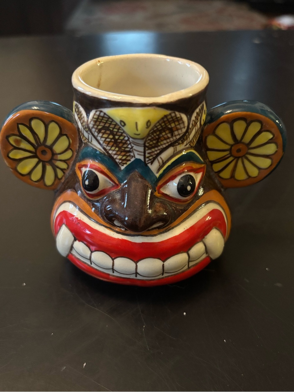 Vintage Lakpigan Mini Tribal Mask Face Vase From Sri Lanka Indigenous Art